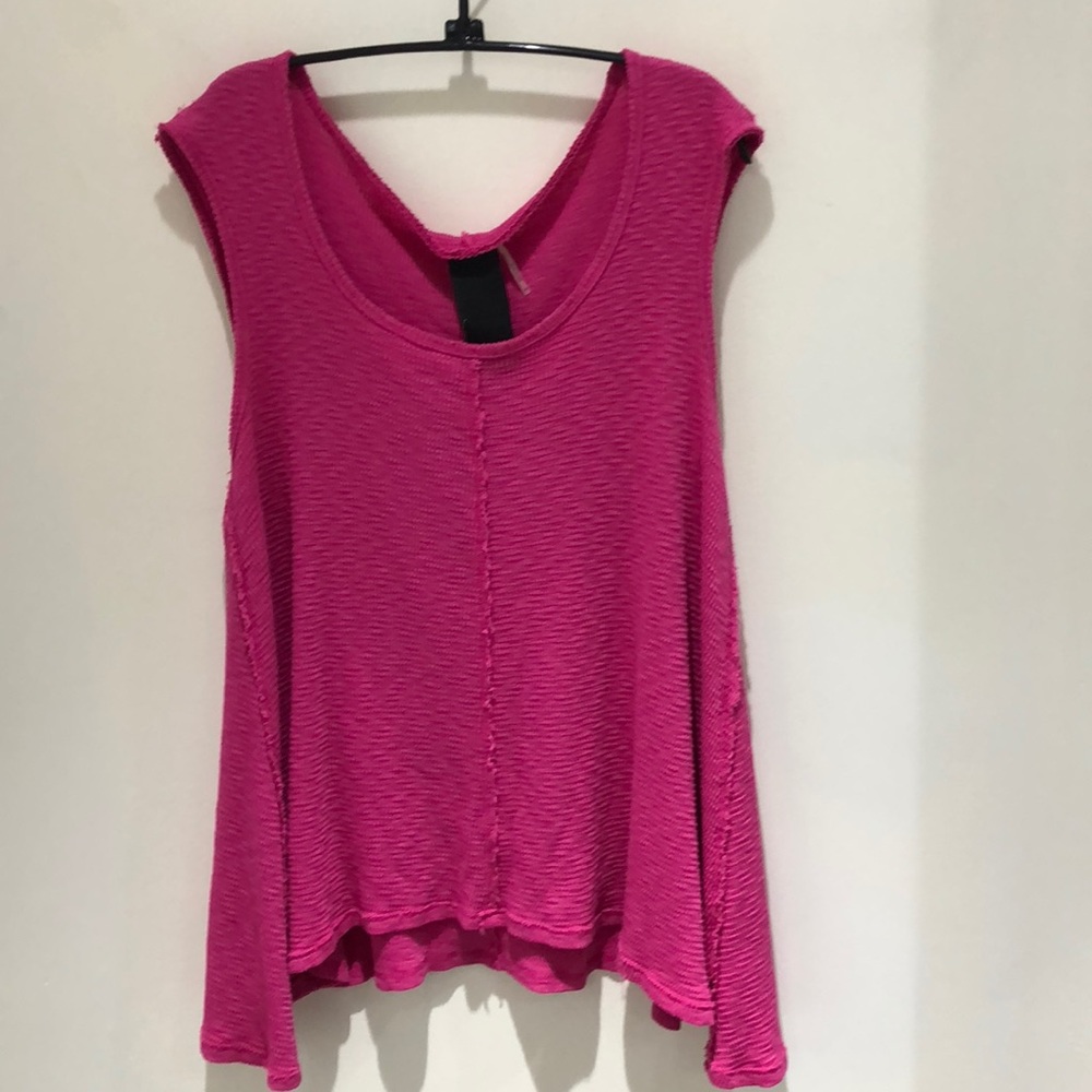 Heather thermal rib shark bite tank hot pink